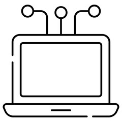 A linear design icon of laptop network