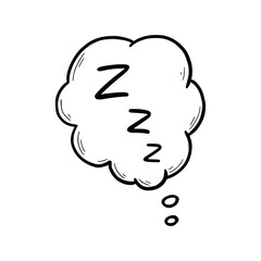 Zzz doodle comic speech bubble. Hand drawn sketch dtyle zzz text with bubble. Isolated vector illustration.