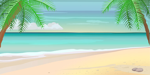 Fototapeta na wymiar Panorama sea, tropical beach vector background