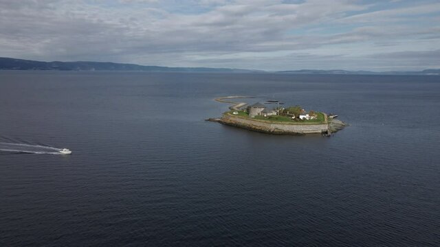 Aerial View Of Munkholmen Fortress in Trondheim, Norway - drone shot