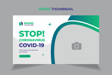 Covid-19 Editable video thumbnail and web banner design. Medical healthcare, fitness training, exercise customizable video thumbnail cover photo fully editable for social media.