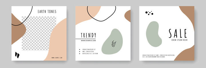 Editable social media layouts with clean minimalistic design and roudned graphic elements, instagram and facebook templates, modern business graphic ideas, pastel colors	
