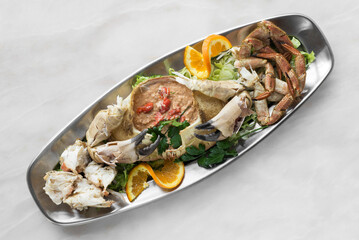 crab mayonnaise tapas snack platter in barcelona spain restaurant