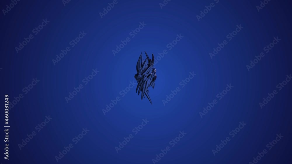 Aufkleber spike shaped 3d bright blue floating object. rendering realistic animation of spike shape object rot