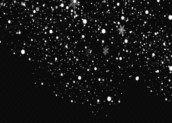 Realistic falling snowflakes. Isolated on transparent background. Vector illustration