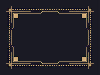 Art deco frame. Vintage linear border. Design a template for invitations, leaflets and greeting cards. Geometric golden frame. The style of the 1920s - 1930s. Vector illustration