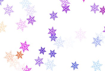 Light Blue, Red vector background with beautiful snowflakes, stars.