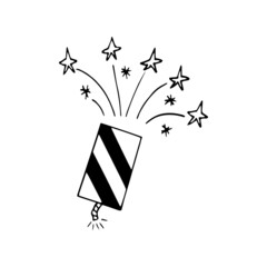 fireworks hand drawn doodle. vector, minimalism, monochrome. icon, sticker. celebration, new year, independence day, birthday.