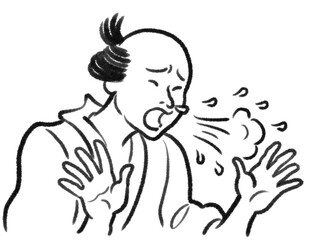 日本画タッチのくしゃみをする人物イラストJapanese painting illustration The person is sneezing
