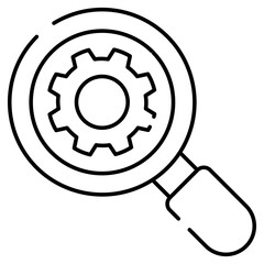 Gear under magnifying glass, icon of search setting