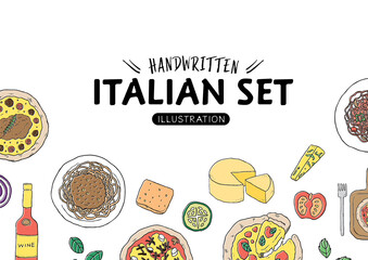 かわいい手描きのイタリアンイラストセット