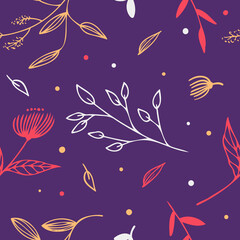 Seamless hand drawn autumn flower pattern with pastel color in vector