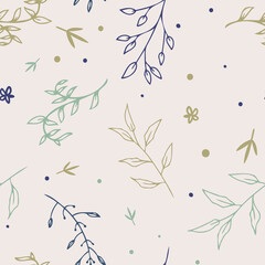 Seamless hand drawn autumn flower pattern with pastel color in vector