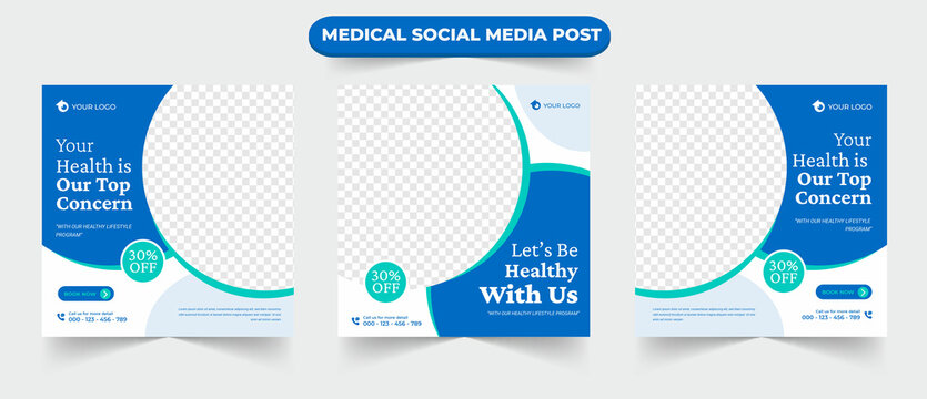 Set of medical healthcare service social media post feed for hospital doctor clinic and dentist health business marketing ads banner template