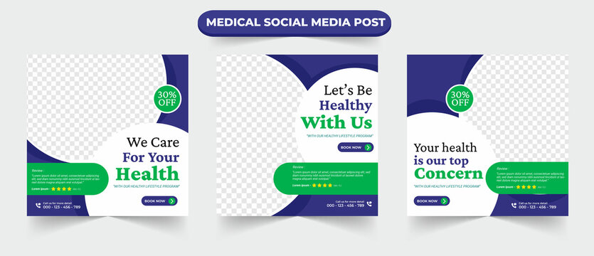 Medical healthcare service social media post design for hospital doctor clinic and dentist health business marketing ads banner template