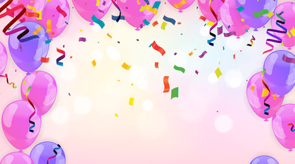 Beautiful background with Colorful balloons pink and purple fly up. background