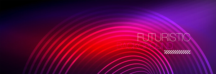Dark abstract background with glowing neon circles. Trendy layout template for business or technology presentation, internet poster or web brochure cover, wallpaper