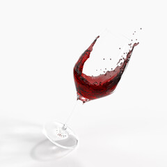 glass of running red wine isolated on white background
