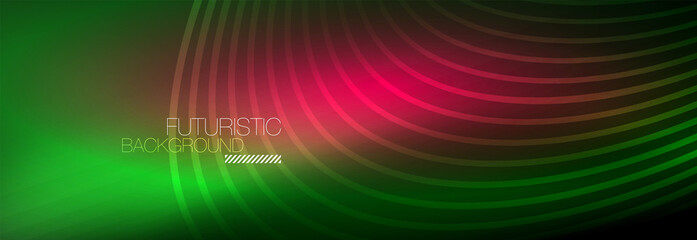 Dark abstract background with glowing neon circles. Trendy layout template for business or technology presentation, internet poster or web brochure cover, wallpaper