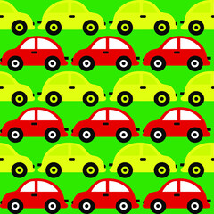 Abstract Hand Drawing Toy Cars Seamless Vector Pattern Isolated Background 
