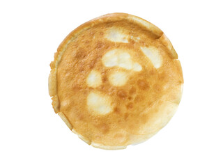 Round pancake on a white plate. Studio photography