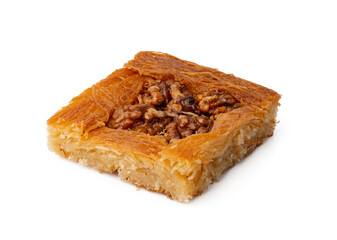 Close up of Turkish dessert baklava isolated on white