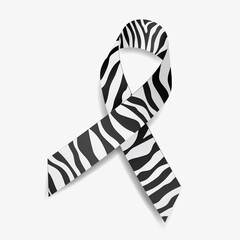 Zebra ribbon awareness Carcinoid Cancer, Ehlers-Danlos Syndrome, Rare Diseases and Disorders. Isolated on white background. Vector illustration. © Elena