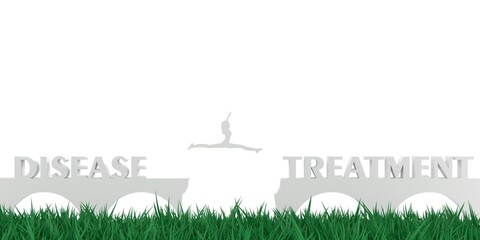 Woman jumping over a gap in the bridge