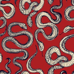 Tattoo snakes seamless pattern. Vintage tattoo print.