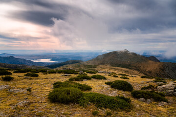 Maliciosa Peak in Guadarrama Mountain Range a foggy day in Madrid. Landscape