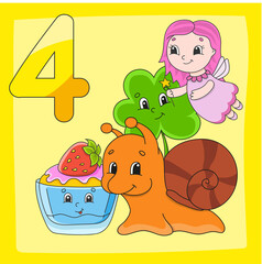 Learning numbers. Game for kids. Color activity page. Flashcard for children and preschool. Vector illustration. Cartoon style.