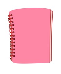 Pink book or notebook. Cheerful cute cartoon style. Isolated on white background. Childrens design. Vector.