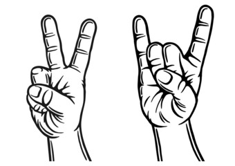 Hand gestures. Outline silhouette. Design element. Vector illustration isolated on white background. Template for books, stickers, posters, cards, clothes.