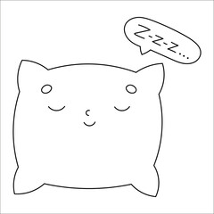 Pillow sleep. Coloring book page for kids. Cartoon style. Vector illustration isolated on white background.
