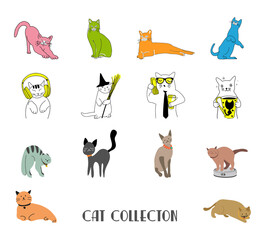 Naklejka na ściany i meble Big vector set of cats in cartoon style. Doodle cartoon style. Set different cats.