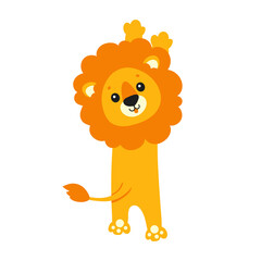 Cute lion. Wild animal. Cartoon character. Colorful vector illustration. Isolated on white background. Design element. Template for your design, books, stickers, cards.