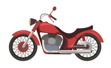Chopper Bike cartoon. The illustration is isolated on a white background. Side view. Cool motorcycle. Vector
