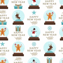 Christmas and New Year seamless pattern with winter elements . Vector illustration.