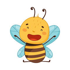 Adorable smiling honey bee cartoon character vector illustration