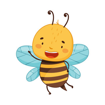 Adorable funny honey bee cartoon character vector illustration