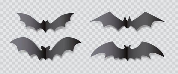 Fototapeta na wymiar Paper craft vampire bat silhouette design isolated on transparent background