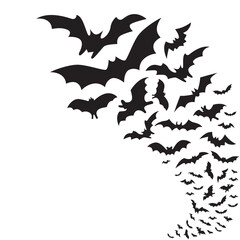 Flying bat group. Flock of bats
