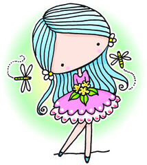 vector cartoon girl with dragonfly	