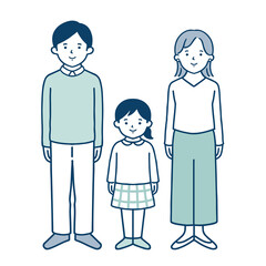 3人家族の全身イラスト