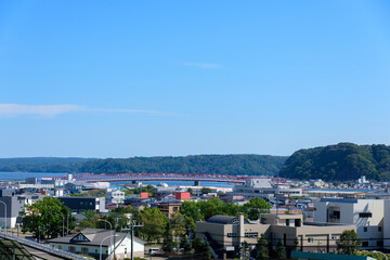 Fototapeta na wymiar 北海道　東部　厚岸の海と橋と町
