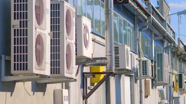 Huge air conditioner outdoor units in 4K slow motion 60fps