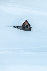 After the snowfall. Dusk on the Sappada plain. Magic of winter.