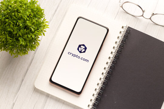 West Bangal, India - September 28, 2021 : Crypto.com logo on phone screen stock image.