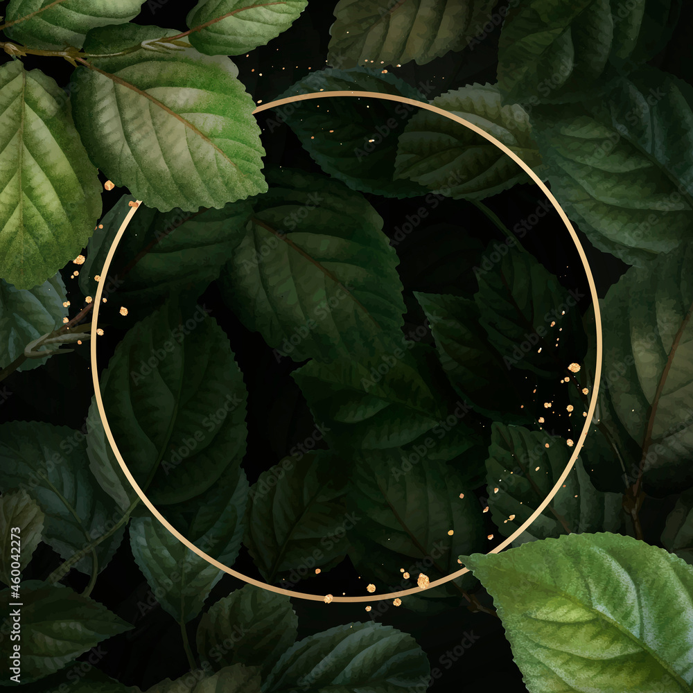 Aufkleber gold frame on foliage pattern background vector template