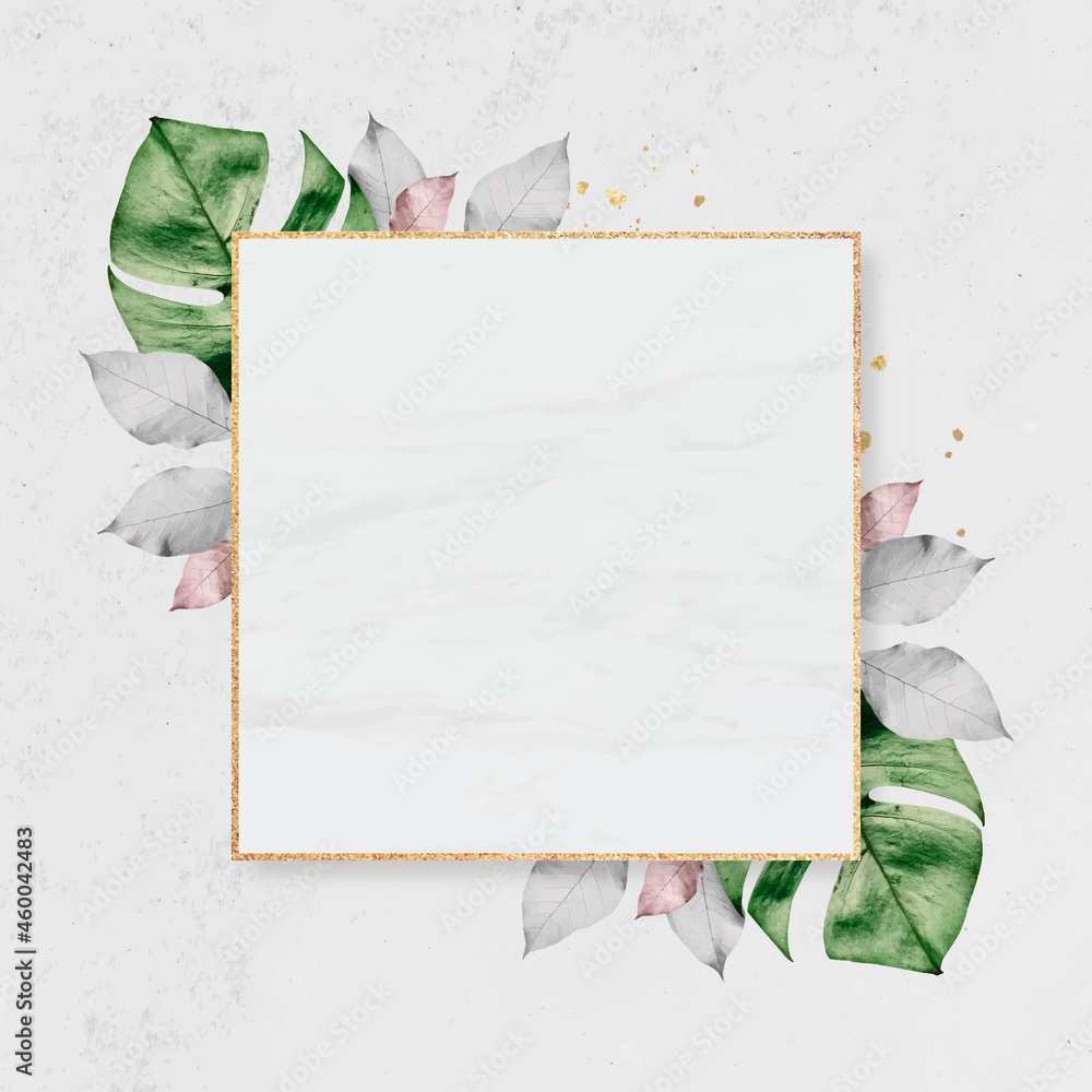 Aufkleber gold frame with foliage pattern on marble textured background vector